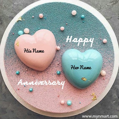 Beautiful Couple Heart Cake For Anniversary With His and Her Name