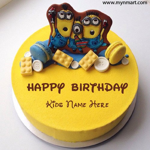 Birthday Cake For Kids With Minion Topper And Write your name on Cake